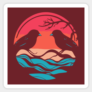 Lover Birds - Sunset Background - Tropical Colors Sticker